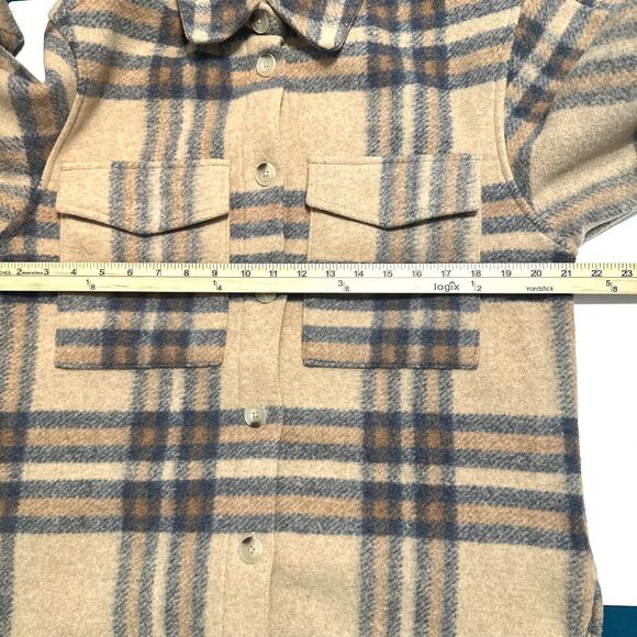 H M Jacket Women XS Tan Plaid Button-Up Long Sleeve 2 Chest Pockets Shacket - Picture 3 of 10